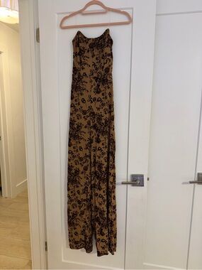 Fashion Nova Tan and Dark Brown Floral Jumpsuit